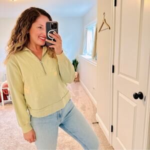 Everlane Sage Green Organic Cotton Track Zip Bleach Sweatshirt Small